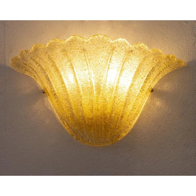 Mid-Century Modern Vintage Italian Goldish Murano Glass Wall Sconces with Grit, 1990s, Set of 2 For Sale - Image 3 of 12