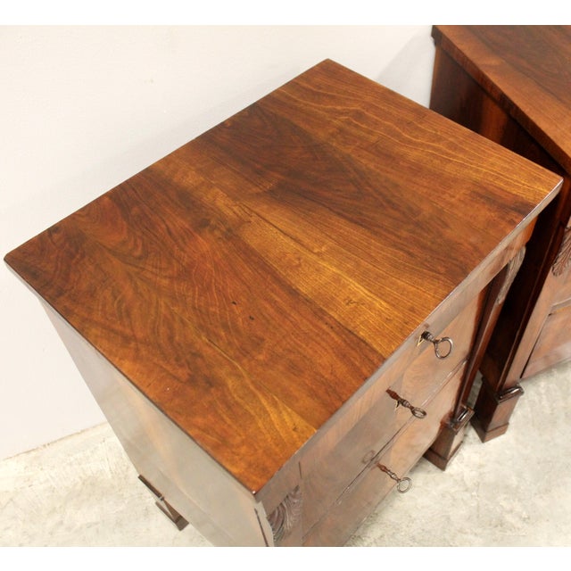 Italian Empire Bedside Tables in Walnut, Set of 2 For Sale - Image 11 of 13