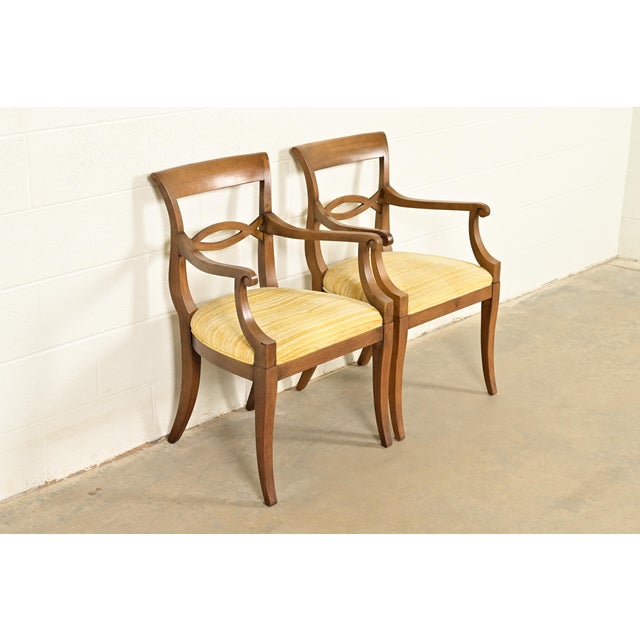 Baker Furniture Company Kindel Furniture Style Regency Carved Walnut Armchairs, Pair For Sale - Image 4 of 15