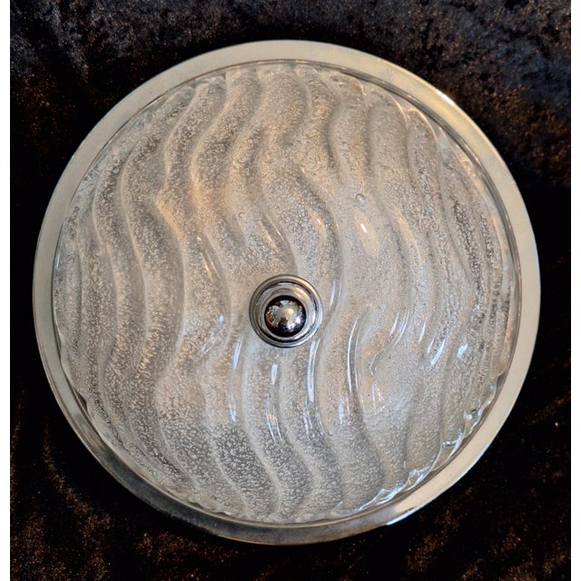 Vintage Ceiling Lamp with Chrome-Plated Metal Mounting and Ice Glass Shade by Fischer Leuchten, 1980s For Sale - Image 3 of 8