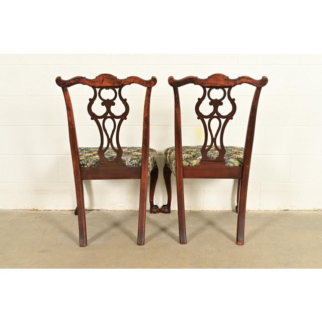 Romweber Antique Chippendale Carved Mahogany Dining Chairs, Set of Four For Sale - Image 12 of 13