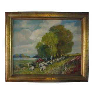Late 20th Century Continental Landscape Titled Sheppard Signed Oil on Canvas For Sale