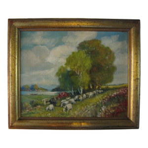 Late 20th Century Continental Landscape Titled Sheppard Signed Oil on Canvas