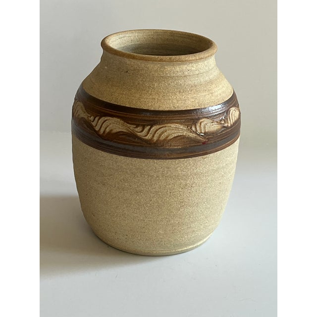 Handmade Tan and Brown Pottery Vase For Sale - Image 4 of 6