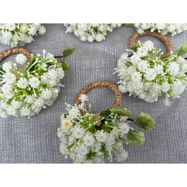 White Green Floral Napkin Ring - Set of 10 For Sale - Image 4 of 16