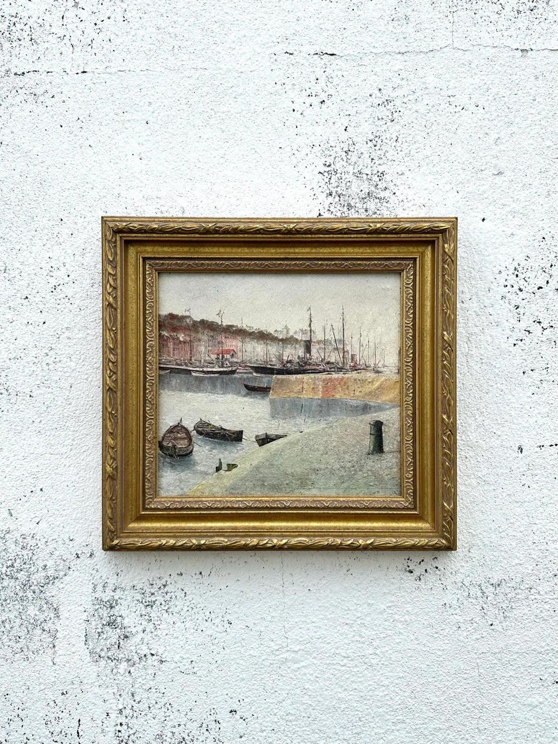 Vintage Boho Abstract Seascape Oil on Board - Side view