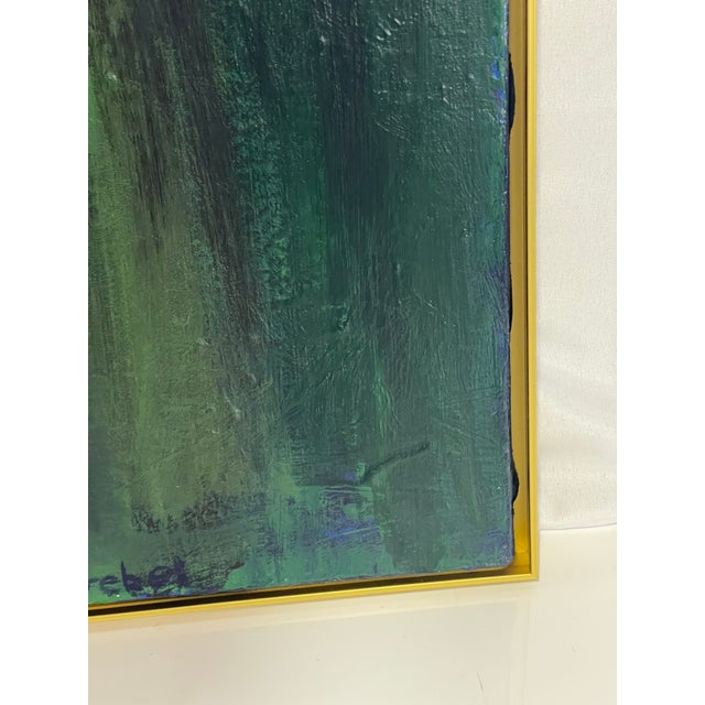 Emerald 1968 Signed Abstract Figurative Painting in Navy & Emerald Green For Sale - Image 8 of 12