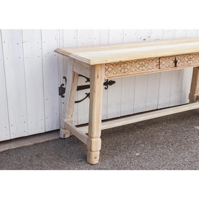 Bleached Carved Tavern Console Table For Sale - Image 9 of 12
