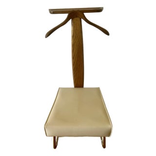 1967 Vintage Oak Valet Chair – Original Setwell Co. Mid Century Butler W/ Chrome Base For Sale