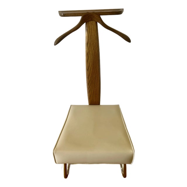 1967 Vintage Oak Valet Chair – Original Setwell Co. Mid Century Butler W/ Chrome Base For Sale