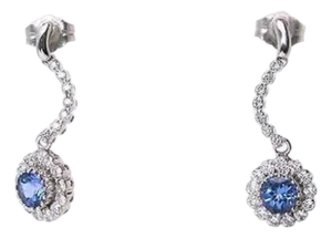 Mid 20th Century Pair of Diamond & Sapphire 14k White Gold Dangle Earrings