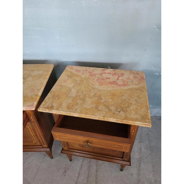 Louis XVI Bedside Tables with Marble Top, Set of 2 For Sale - Image 9 of 12