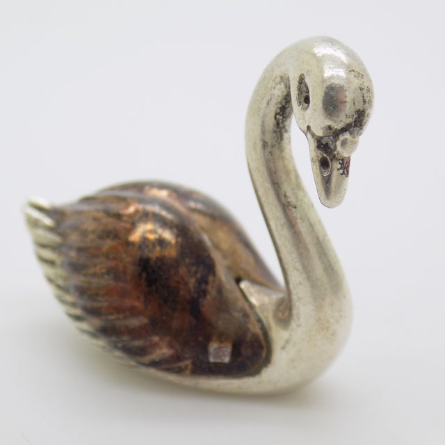 1980s Vintage Italian Handmade Genuine Silver & Brass Swan Figurine Miniature, Saturno Silversmith Brand For Sale - Image 5 of 9