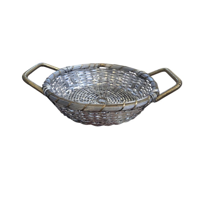 Silver Vintage Woven Silver and Brass French Provincial Style Market Baskets- Set of 3 For Sale - Image 8 of 16