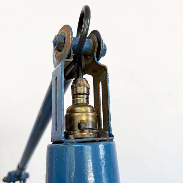 Blue Articulated Industrial Lamp with Blue Shade from Dugdills, 1930s For Sale - Image 8 of 10