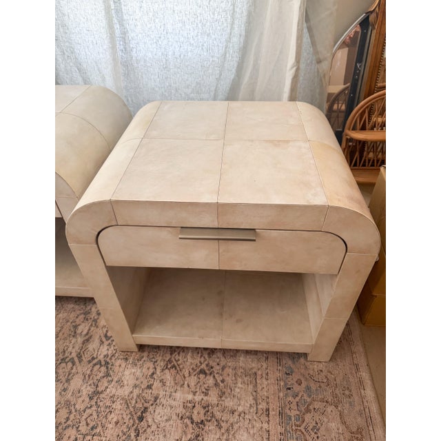 Restoration Hardware Lucien Parchment Nightstands – Pair For Sale - Image 11 of 12