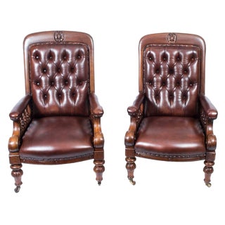 Set of 19th Century Victorian English Leather Armchairs For Sale