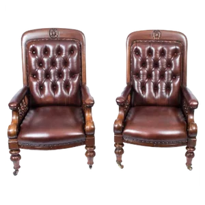 Set of 19th Century Victorian English Leather Armchairs