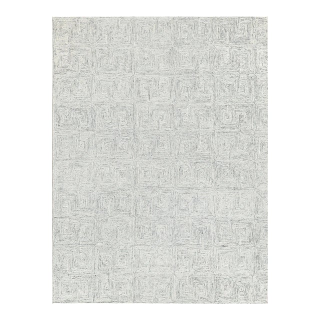 Exquisite Rugs Labyrinth Tufted New Zealand Wool & Cotton Light Blue/Ivory Rug-12'X15' For Sale