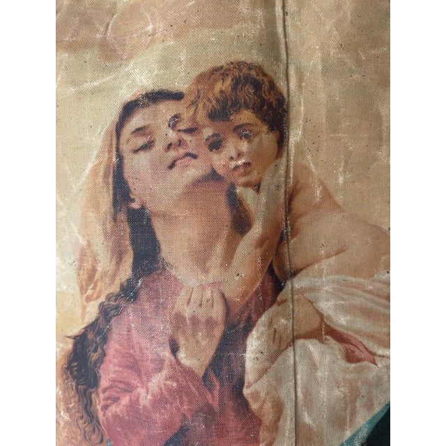 19th Century Italian Religious Banner Mary Jesus Oliograph With Tassels For Sale - Image 4 of 9