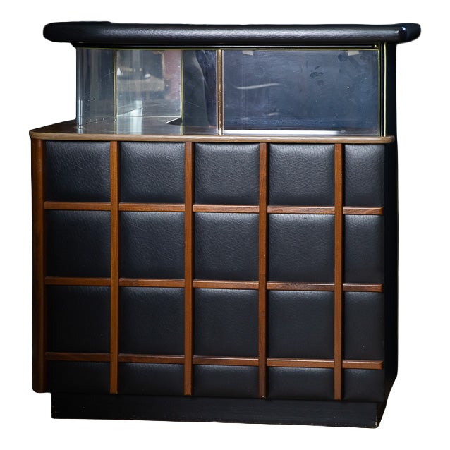 Mid-Century Home Cocktail Bar in Teak Wood and Black Faux Leather, 1960s For Sale
