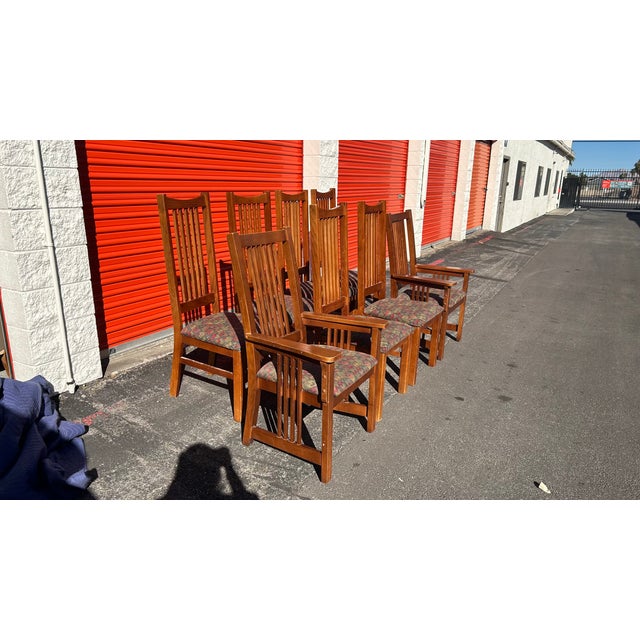 Late 20th Century Bassett Furniture Mission Style Arts & Craft Oak Dining Chairs For Sale - Image 13 of 18