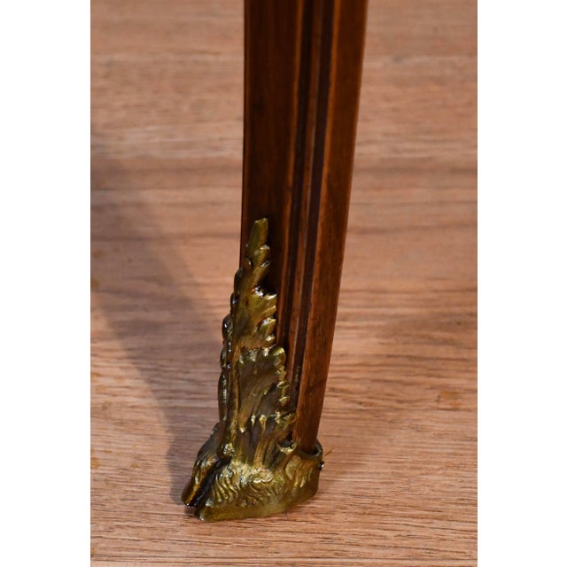 1900s Antique French Walnut & Satinwood Inlay Marble Top Side Table / End Table For Sale - Image 16 of 16