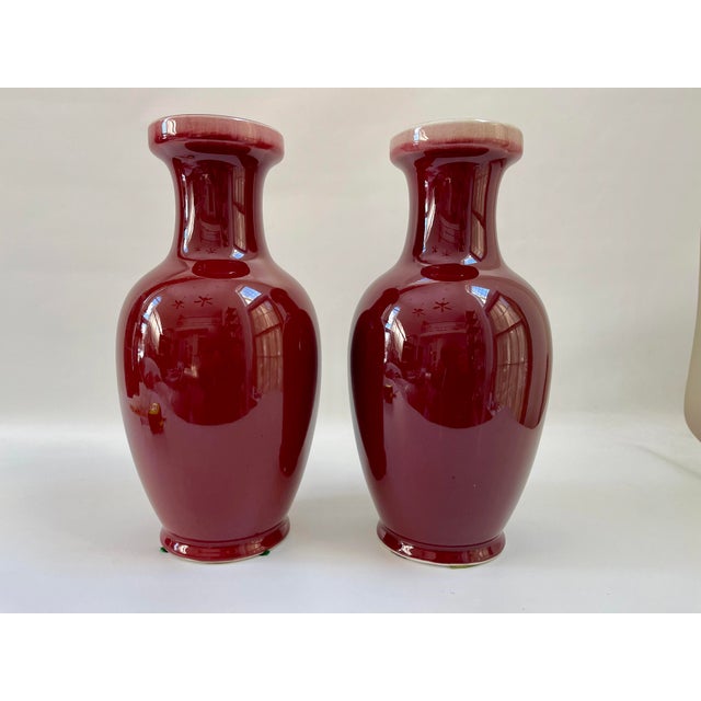 Vintage Chinese Oxblood Porcelain Vases - A Pair For Sale In Boston - Image 6 of 8
