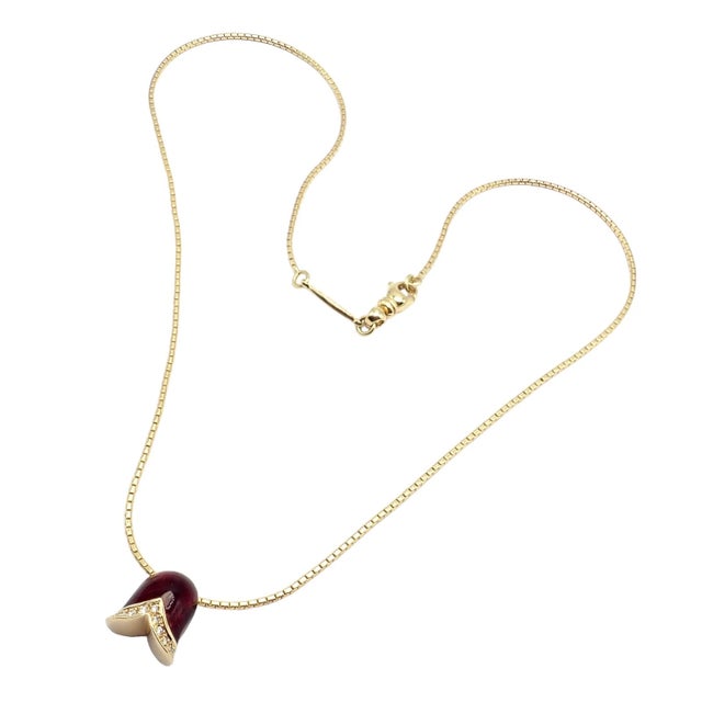 Metal Late 20th Century Fabrege Diamond Tulip Red Enamel Pendant Necklace For Sale - Image 7 of 10