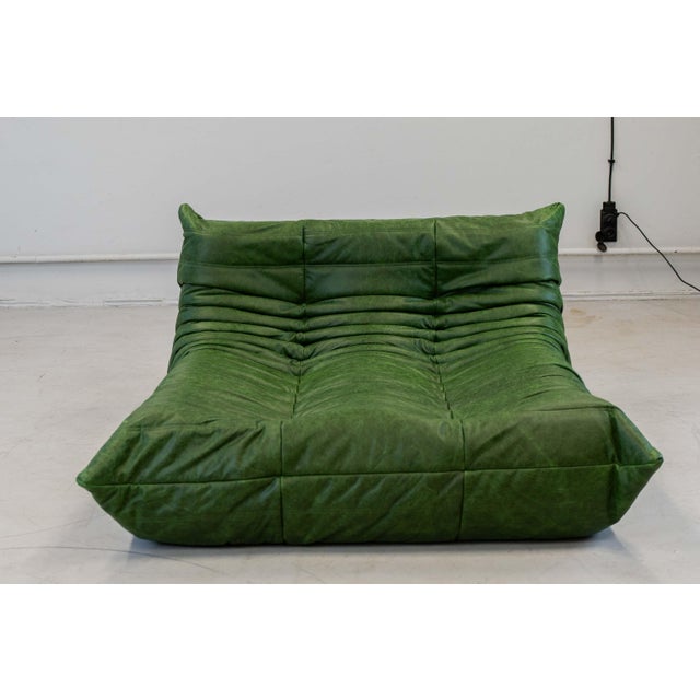 Ligne Roset Togo Chaise Lounge in Greenleather attributed to Michel Ducaroy for Ligne Roset, 1974 For Sale - Image 4 of 18