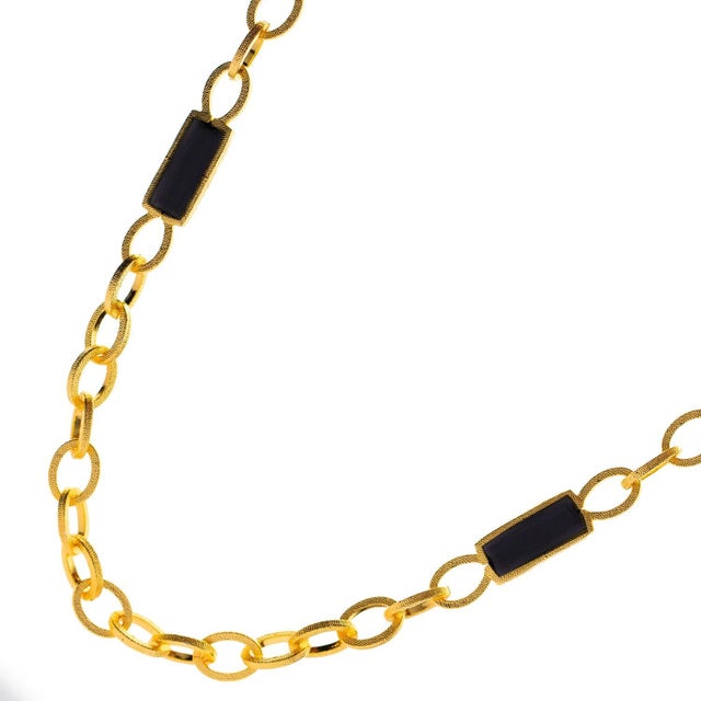 Early 21st Century Versatile Glow Black Cat Eye Gold Long Necklace For Sale - Image 5 of 7