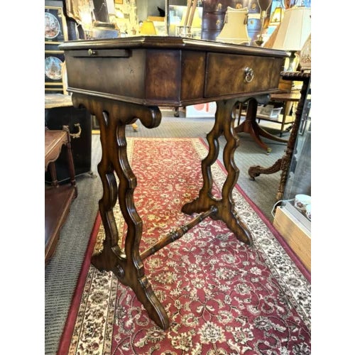 1990s Vintage Maitland Smith Single Drawer Table With Side Pullout Shelves For Sale In Minneapolis - Image 6 of 11