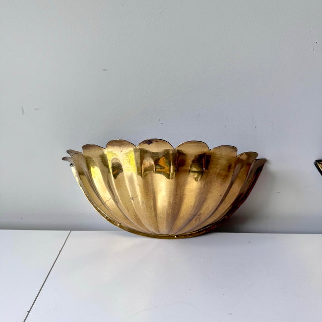 Scalloped Brass Lotus Petal Wall Pocket; A Pair For Sale - Image 4 of 9