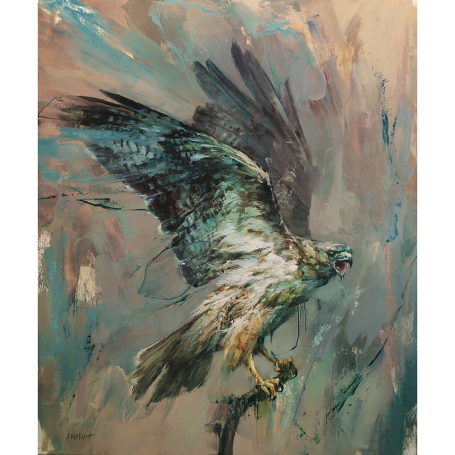 Stay Wild by Lindsey Kustusch | Oil on wood panel Painting of a hawk in flight. For Sale - Image 4 of 4