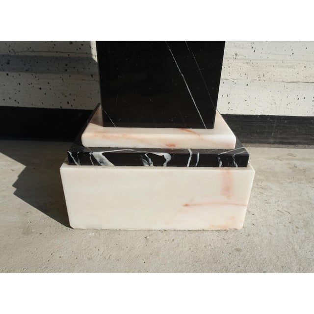 Art Deco Belgian Black Veined Marble and Carrara Marble Column Pied De Stal, 1930s For Sale - Image 3 of 12