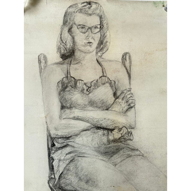 1945 Double Sided Figure Study Drawing Pencil on Paper 13.5x16.5 For Sale In Seattle - Image 6 of 7