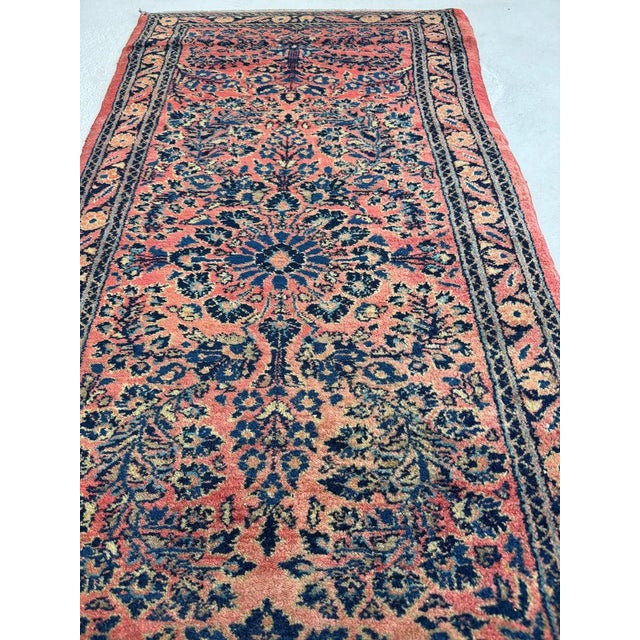 1930s Plush Flourishing Painted Sarouk Runner Botanical Garden Rug 2.10 x 12 For Sale - Image 9 of 11