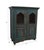 This reclaimed teak wood glass fronted cabinet features a solid rectangular design with a blue color and aged metal...