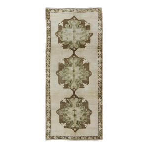Apple Green Turkish Oushak Gallery Runner With Multi Medallions 4'8 X 11