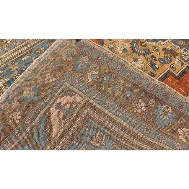 Copper Antique Turkish Colorful Oushak Gallery Rug in Blue Brown & Terra-Cotta For Sale - Image 8 of 9