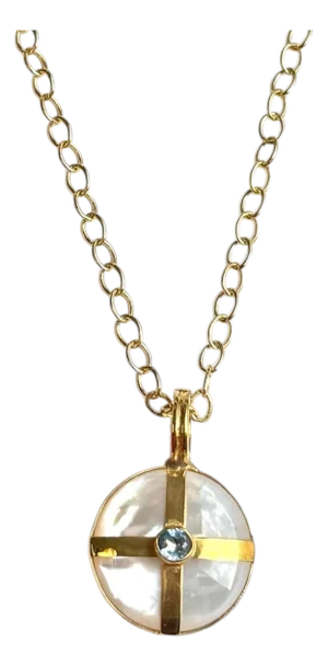 Mother of Pearl and Blue Topaz Cross Necklace