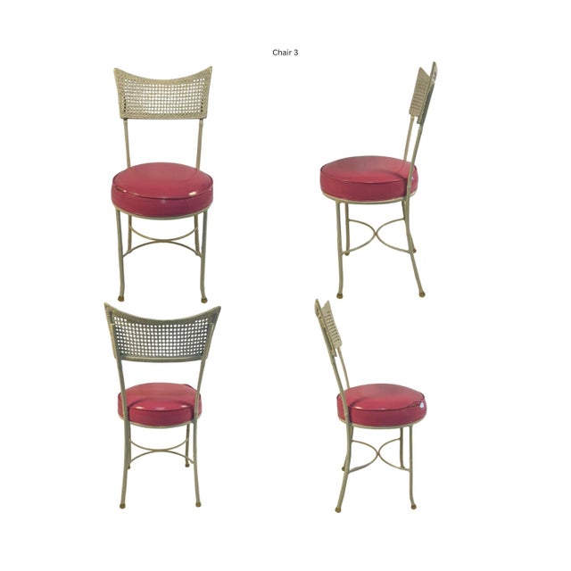 1950s Table & 4 Faux Cane and Bamboo Iron Chairs in Pink Vegan Leather For Sale - Image 12 of 18