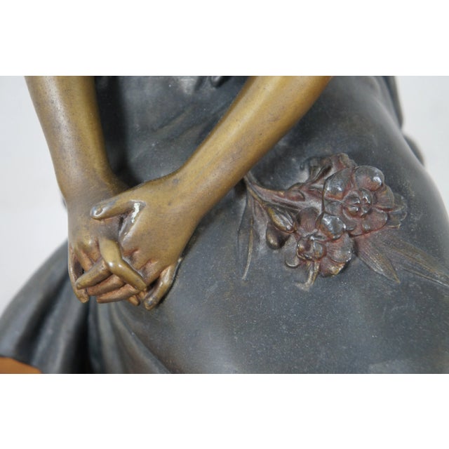 Antique Auguste Moreau French Bronze Seated Young Woman Sculpture For Sale - Image 10 of 13