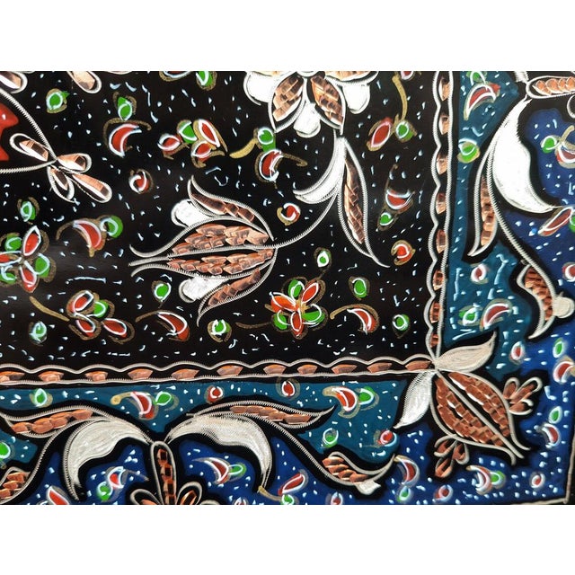 Boho Chic Bohemian Hand Made Floral Engraved Service Tray with Handles For Sale - Image 3 of 7