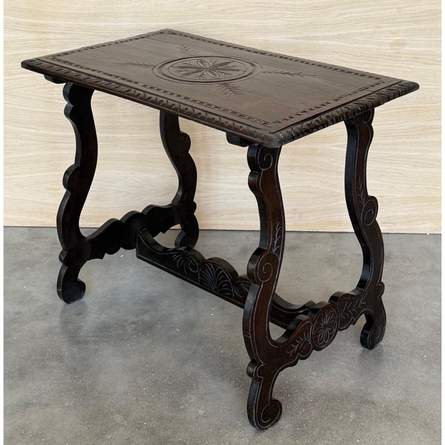 19th Baroque Spanish Side Table with Lyre Legs and Carved Edges For Sale - Image 12 of 18