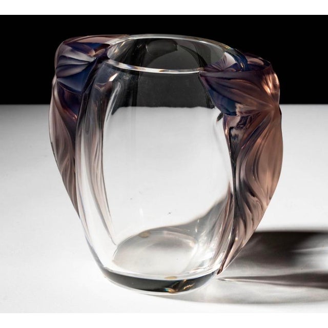 1990s Art Deco Lalique Clematites Amethyst Crystal Vase For Sale - Image 5 of 5