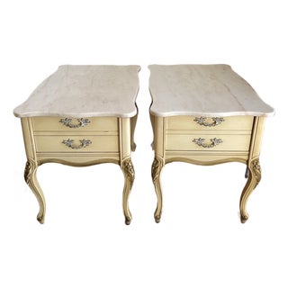 Pair of Vintage Country French Marble Top Nightstands For Sale