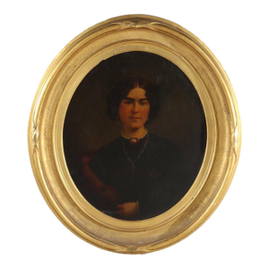 1880 Oversized Oil on Canvas Portrait of a Spanish Woman, Giltwood Frame