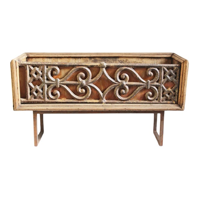 Vintage Cast Iron & Wood Balustrade Box For Sale