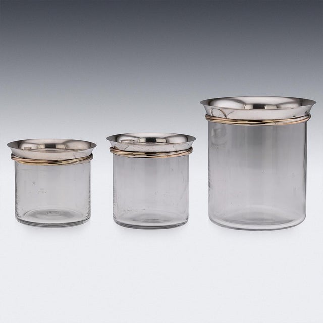 Silver French Silver-Mounted Glass Ice Buckets & Champagne Cooler by Cartier, 1990s, Set of 3 For Sale - Image 8 of 11
